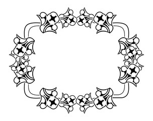 Black and white silhouette frame with decorative flowers. Vector clip art.