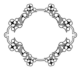 Black and white silhouette frame with decorative flowers. Vector clip art.
