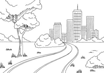 Road city graphic black white city landscape sketch illustration vector