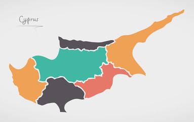 Cyprus Map with states and modern round shapes