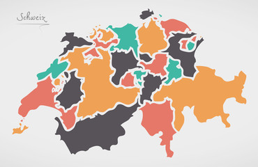 Obraz premium Switzerland Map with states and modern round shapes