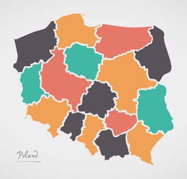 Poland Map with states and modern round shapes