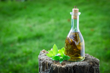 Natural and homemade liqueur made of mint and alcohol