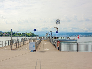 Shipping pier at Burkliplatz, lake Zuerich