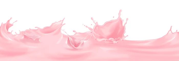 Foto op Canvas Roze melkplons op een witte achtergrond. © A_visual