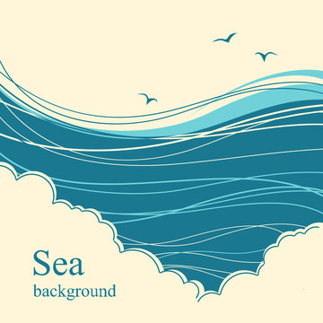 Sea waves.Seascape illustration horizon for text