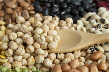 Protein food legumes seed with wooden spoon