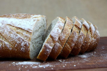 Sliced bread on a cutting board