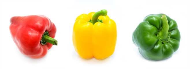 Colors of bell peppers, isolated on a white background