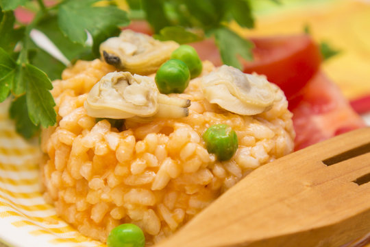 dish with seafood risotto.