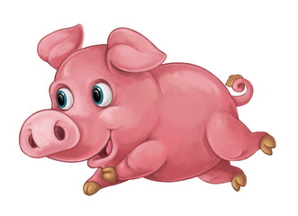 Cartoon happy pig is smiling looking and smiling / artistic style - isolated illustration for children