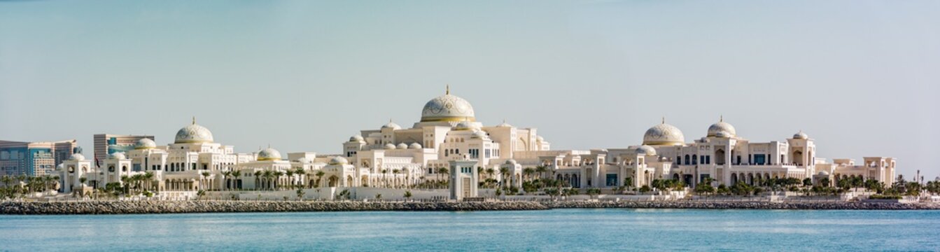 Panoramic view of United Arab Emirates (UAE) Presidential Palace in Abu Dhabi 