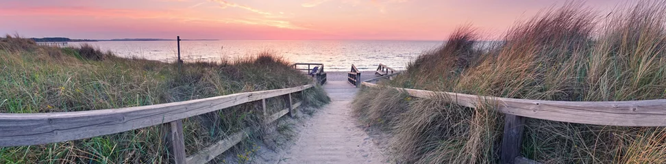 Papier Peint photo Panoramique Coucher de soleil panoramique sur la plage