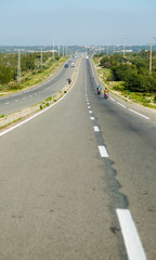 Long straight waved motorway in Morocco