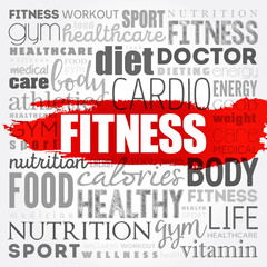FITNESS word cloud collage, health concept background