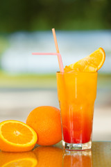 Soft drink and fruit.