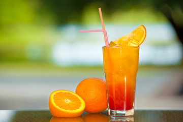 Soft drink and fruit.