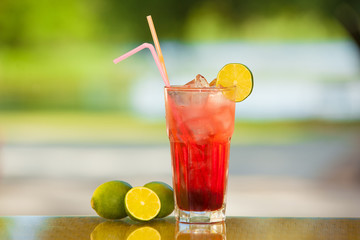 Soft drink and fruit.