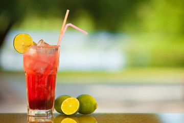 Soft drink and fruit.