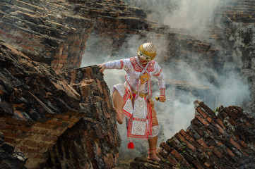 The pantomime (Khon) festival candles,Thai traditional dance of the Ramayana epic drama art,Thailand