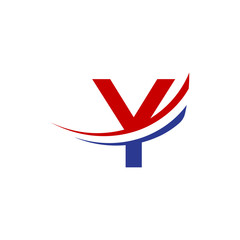 initial letter Y logo swoosh wing - red blue color