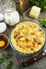 Quiche with chicken and mushrooms