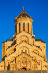 Fototapeta premium Tbilisi, Georgia - 8 October 2016: Main view Tbilisi Sameba Cathedral (Holy Trinity) biggest Orthodox Cathedral in Caucasus