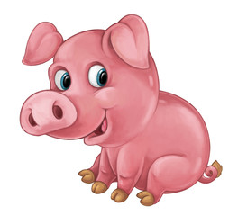 Cartoon happy pig is smiling looking and smiling - artistic style - isolated - illustration for children