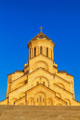 Fototapeta premium Tbilisi, Georgia - 8 October 2016: Main view Tbilisi Sameba Cathedral (Holy Trinity) biggest Orthodox Cathedral in Caucasus