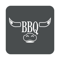 Icono plano BBQ en cabeza toro en cuadrado gris