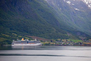 cruise ship at the norwegian fjord