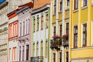 colorful facades of old buildings