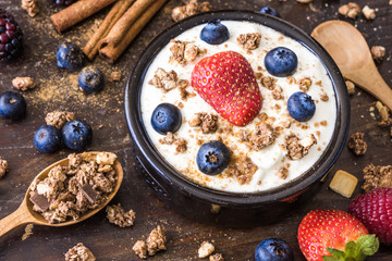 Yogurt with Raspberry, Blueberries and Muesli