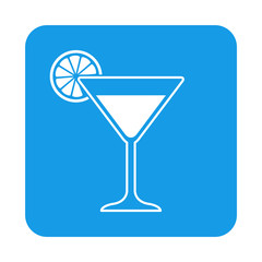 Icono plano coctel en cuadrado azul