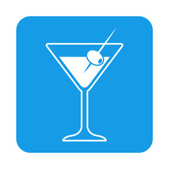 Icono plano coctel en cuadrado azul