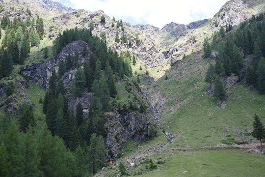 Fototapeta Holzzaun, Steinzaun, Mauer, Pfannspitze, Plattetörl, Steinmauer, Wetter, Berg, Tal, Osttirol, Lienz, Villgraten, Stallertal