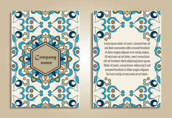 Vector set of colorful brochure templates for business and invitation. Portuguese, Moroccan; Azulejo; Arabic; asian ornaments