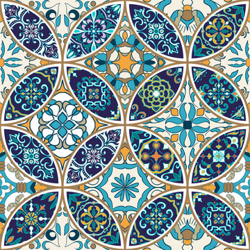 Vector Seamless Texture. Beautiful Patchwork Pattern For Design And Fashion With Decorative Elements