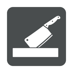 Icono plano cuchillo carnicero con tabla en cuadrado gris