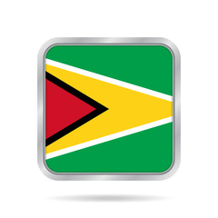 Flag of Guyana. Shiny metallic gray square button.