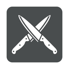 Icono plano cuchillos cocina cruzados en cuadrado gris