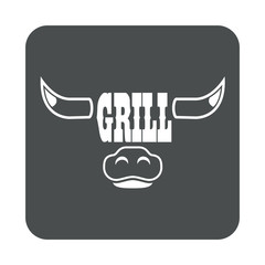 Icono plano GRILL en cabeza toro en cuadrado gris