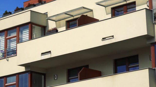 modern high-rise block of flats - closeup of balcony- sunny day