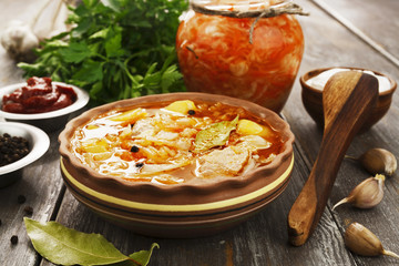Traditional shchi with sauerkraut