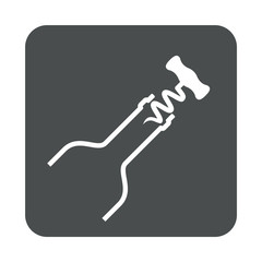 Icono plano sacacorchos y botella en cuadrado gris