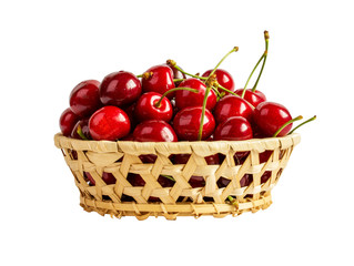 Basket with ripe wet cherry isolated