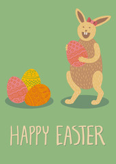 Happy Easter card with bunny and eggs