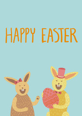 Happy Easter card with bunny and eggs