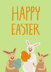Happy Easter card with bunny family and eggs