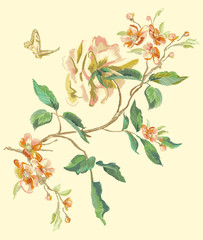 Embroidery floral pattern with peony and swallowtail.